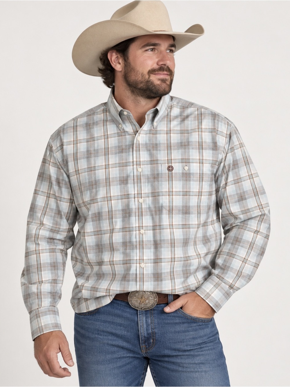 Wrangler George Strait Button Down Shirt Mens Large Cowboy Cut Western Plaid